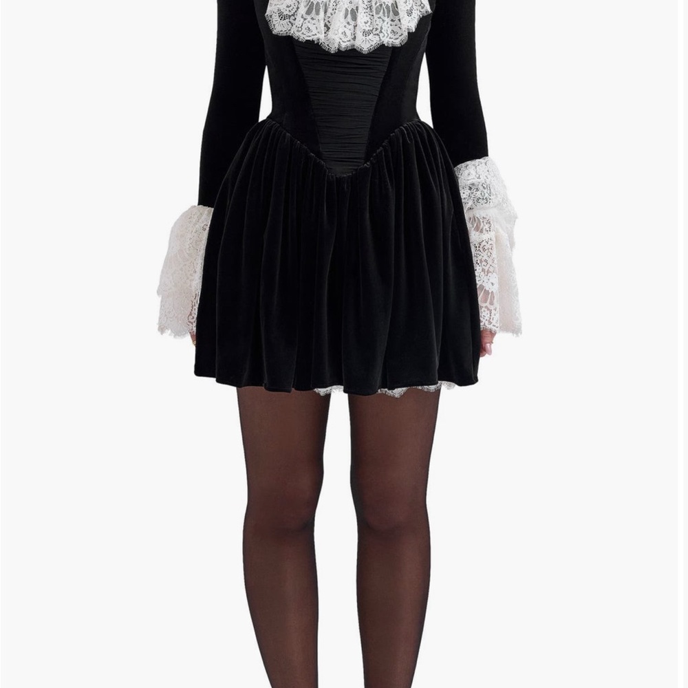 House of CB Black Velvet Dress with Lace Details